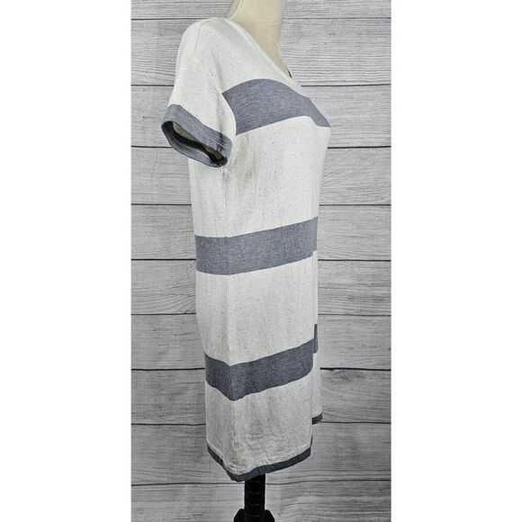 Lou & Grey Soft Striped Tee Shirt Dress Grey and Off White Size Small - Picture 5 of 8